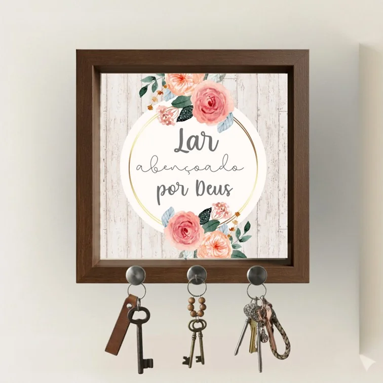 Porta Chaveiro de Parede "Lar abençoado" com Suporte para Chaves