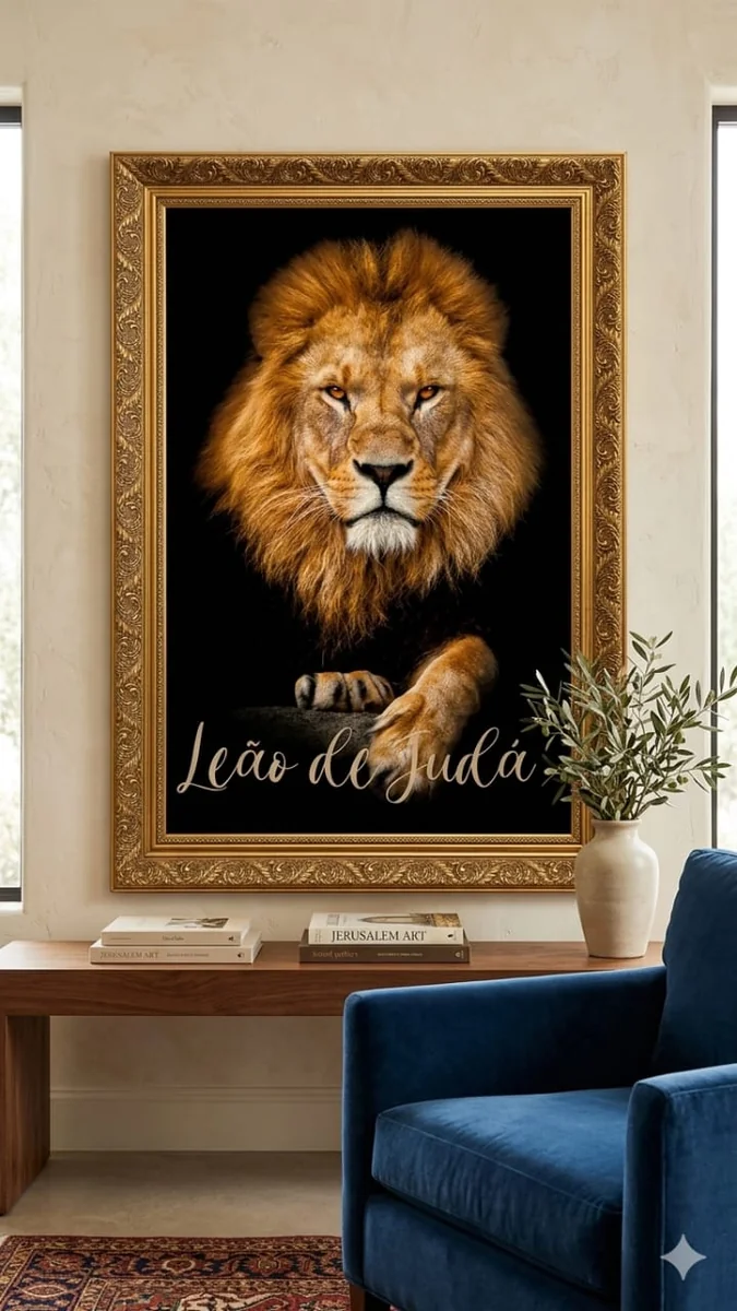 Quadro de Leão grande dourado