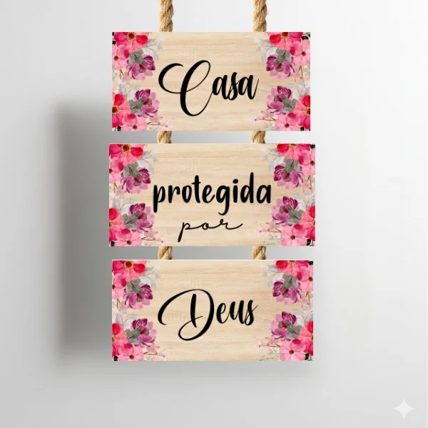 3 Placas fundo bege bordas floridas