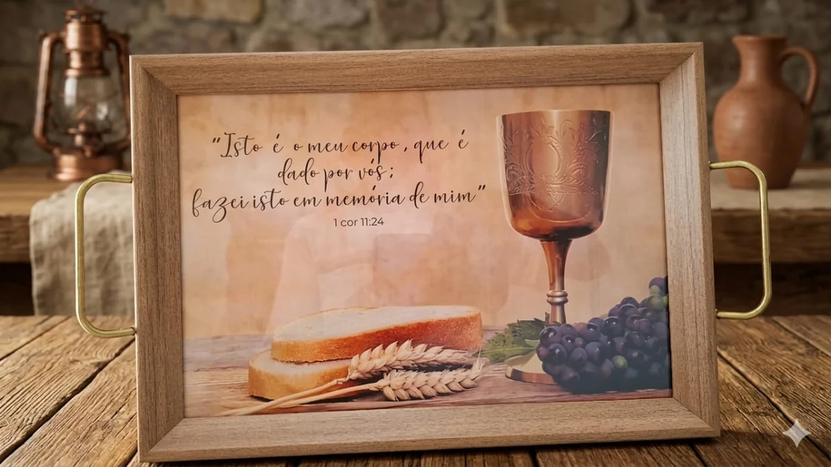 Bandeja com frase de Santa ceia